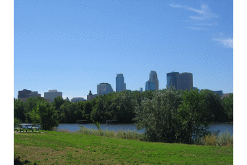 Minneapolis Skyline over a lake